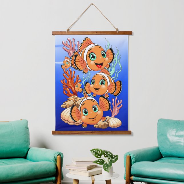 Clown fish Cartoon cute Family Underwater Hanging Tapestry (Living Room)