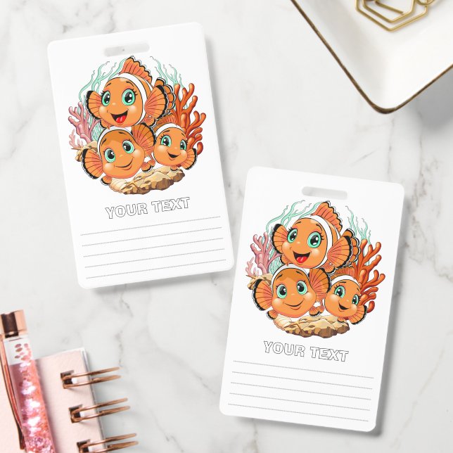 Clown fish Cartoon cute Family Underwater ID Badge (Office)
