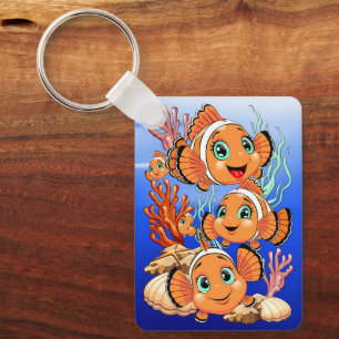 Clown fish Cartoon cute Family Underwater Key Ring
