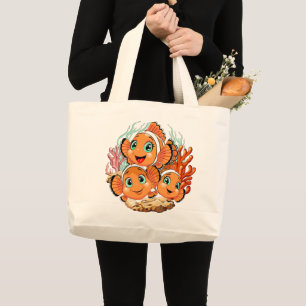 Clown fish Cartoon cute Family Underwater Large Tote Bag