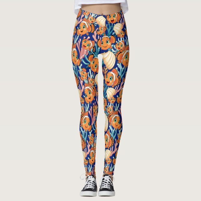Clown fish Cartoon cute Family Underwater Leggings (Front)