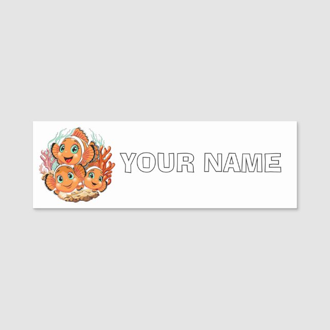 Clown fish Cartoon cute Family Underwater Name Tag (Front)