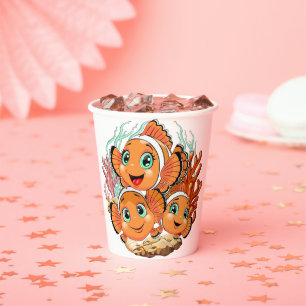Clown fish Cartoon cute Family Underwater Paper Cups