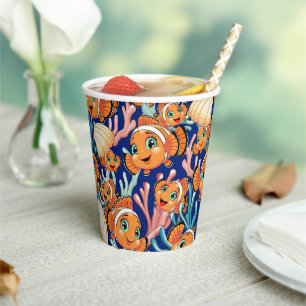 Clown fish Cartoon cute Family Underwater Paper Cups
