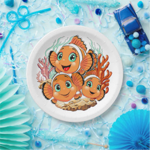 Clown fish Cartoon cute Family Underwater Paper Plate
