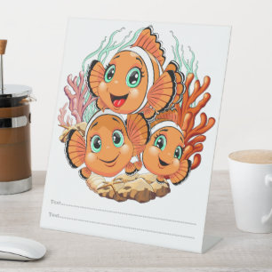 Clown fish Cartoon cute Family Underwater Pedestal Sign