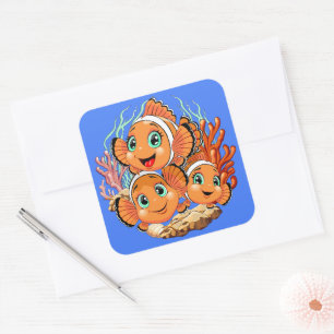 Clown fish Cartoon cute Family Underwater Square Sticker