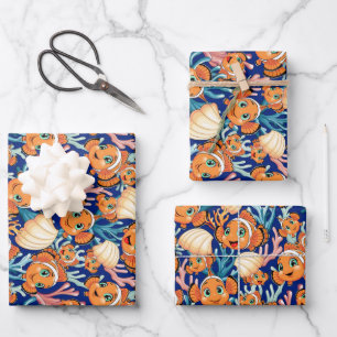 Clown fish Cartoon cute Family Underwater Wrapping Paper Sheet