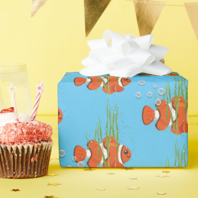 Clown Fish In Bubbles and Seaweed Wrapping Paper (Birthday Party)