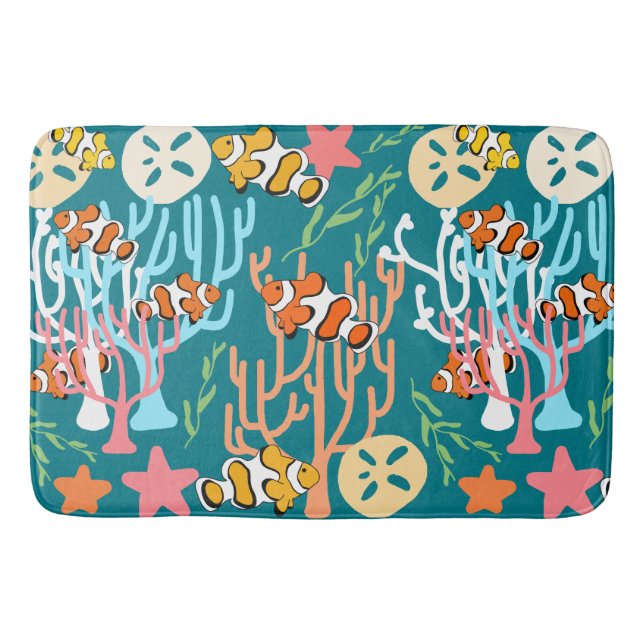 Clown Fish & Ocean Life Custom Bath Mat (Front)