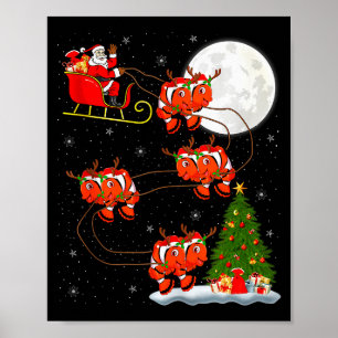 Clown Fish Santa Sleigh Flying Funny Magical Chris Poster