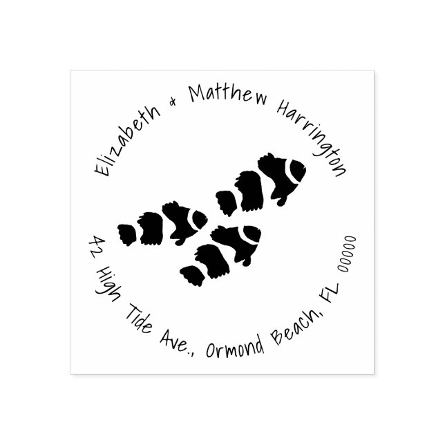 Clown Fish Swimming Curved Address Text Rubber Stamp (Imprint)