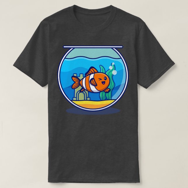 Clown Fish Swimming In The Aquarium Cartoon T-Shirt (Design Front)