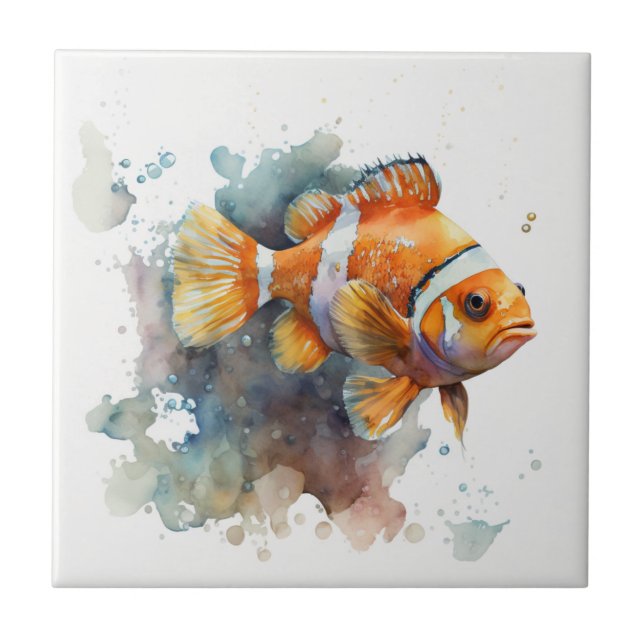 Clown Fish, Watercolor, Ceramic Tile (Front)
