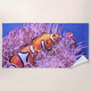 Clown Fish With Sea Anemone In A Blue Ocean Beach Towel