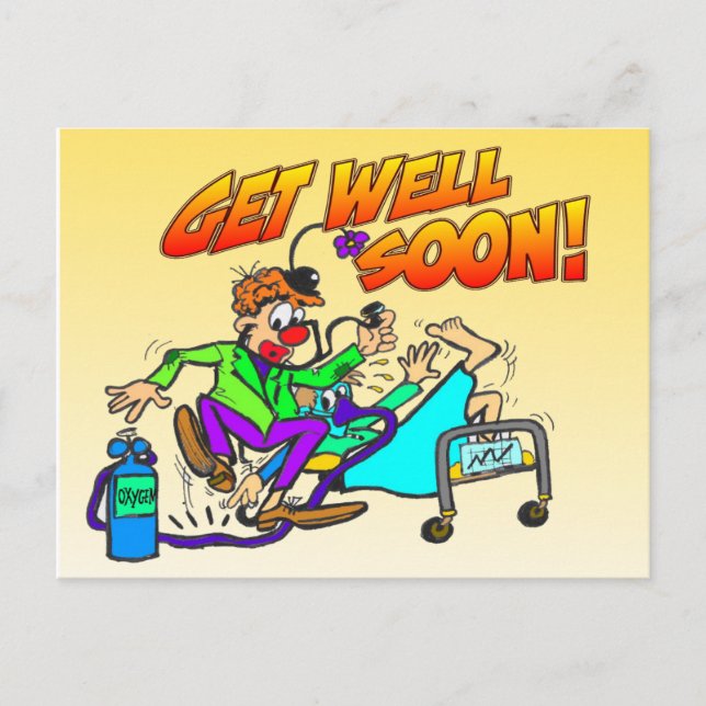 Clown Get Well Soon Postcard (Front)