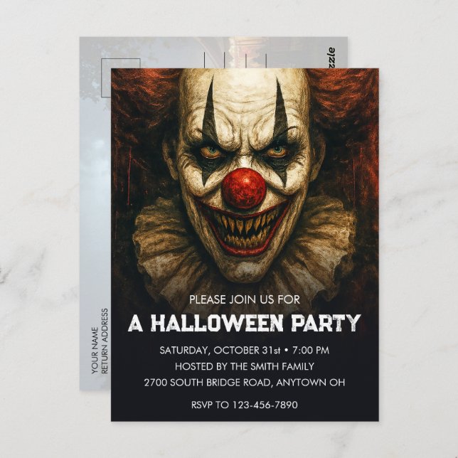 Clown Halloween Party Invitation Poastcard Postcard (Front/Back)