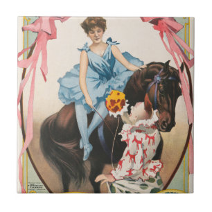 Clown Handing Flowers To A Woman On Horseback Ceramic Tile