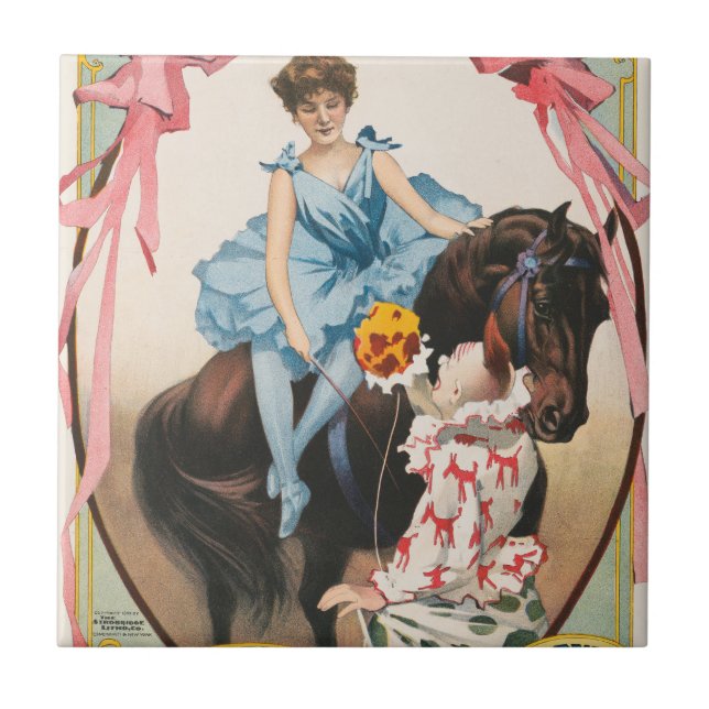 Clown Handing Flowers To A Woman On Horseback Ceramic Tile (Front)