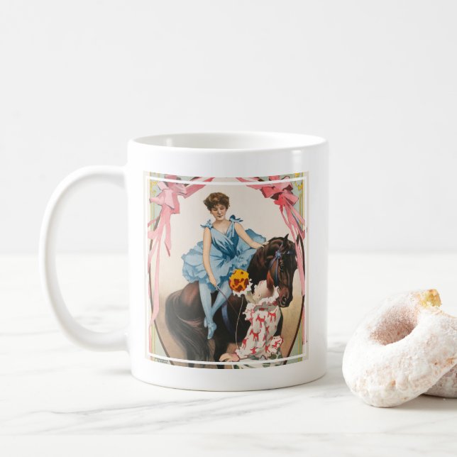 Clown Handing Flowers To A Woman On Horseback Coffee Mug (With Donut)
