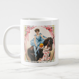 Clown Handing Flowers To A Woman On Horseback Large Coffee Mug