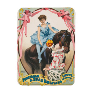 Clown Handing Flowers To A Woman On Horseback Magnet