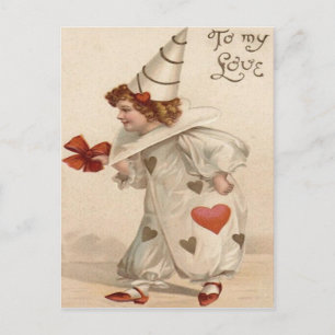Clown Harlequin Heart Valentine Holiday Postcard