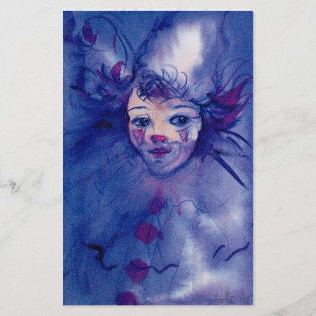 CLOWN IN PURPLE / Venetian Carnival Faces Stationery (Front)