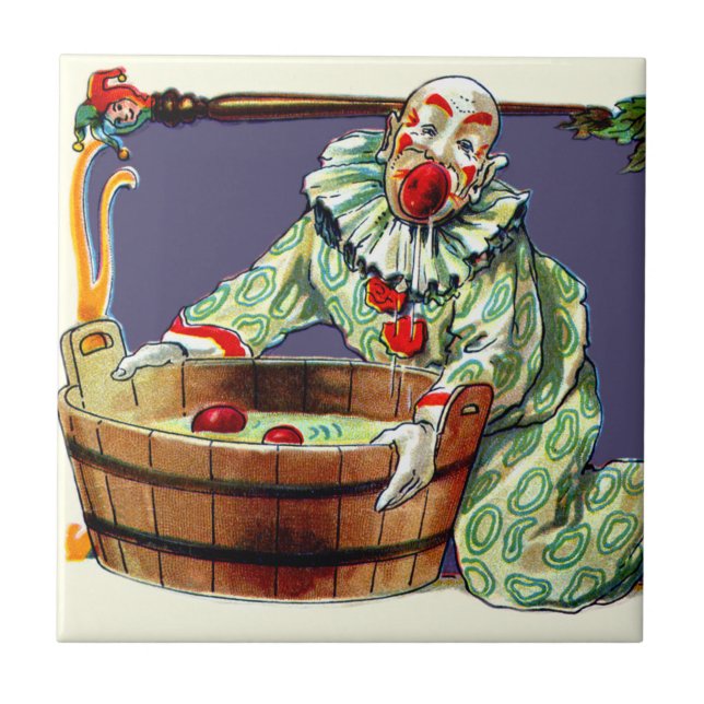 Clown Jester Bobbing For Apples Tile (Front)