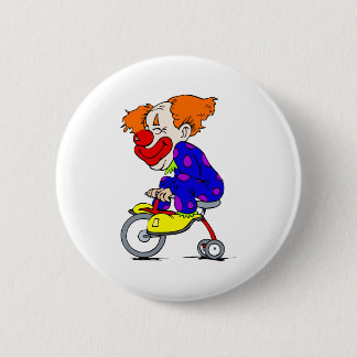 Clown on tricycle 6 cm round badge