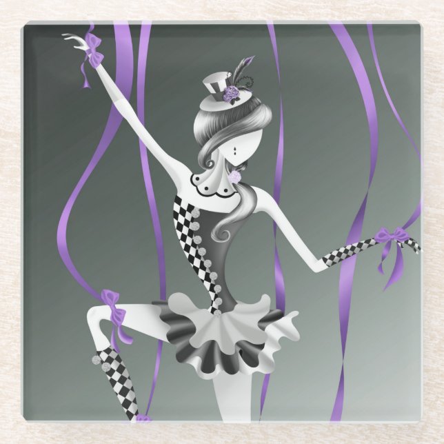 Clown Puppet Ballerina  Glass Coaster (Front)