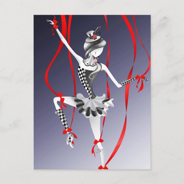 Clown Puppet Red Ribbons Postcard (Front)