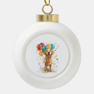 Clown Retriever � Circus Dog with Balloons Ceramic Ball Christmas Ornament
