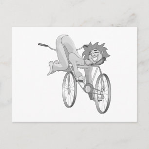 Clown riding bike backwards postcard