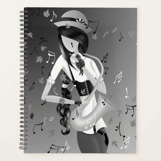 Clown Saxophonist Gray Monochrome  Planner (Front)