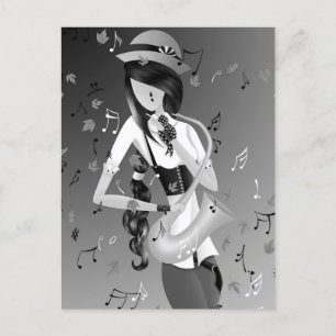 Clown Saxophonist Monochrome  Postcard