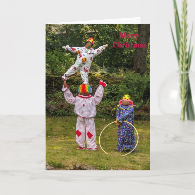 Clown Scarecrows Merry Christmas Greeting Card (Front)