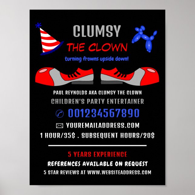 Clown Shoes, Kids Entertainer, Clown Advertising Poster (Front)