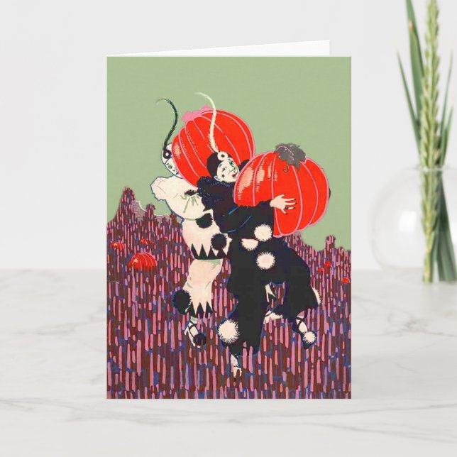 Clown Stealing Pumpkin Patch Card (Front)