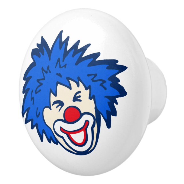 Clown with blue hair fun draw / doorknob ceramic knob (Right)