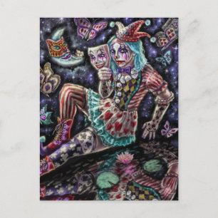 Clown with Mask Holiday Postcard