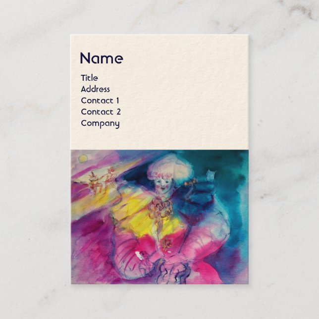 CLOWN WITH OWL AND VIOLIN MONOGRAM, pink blue Business Card (Front)