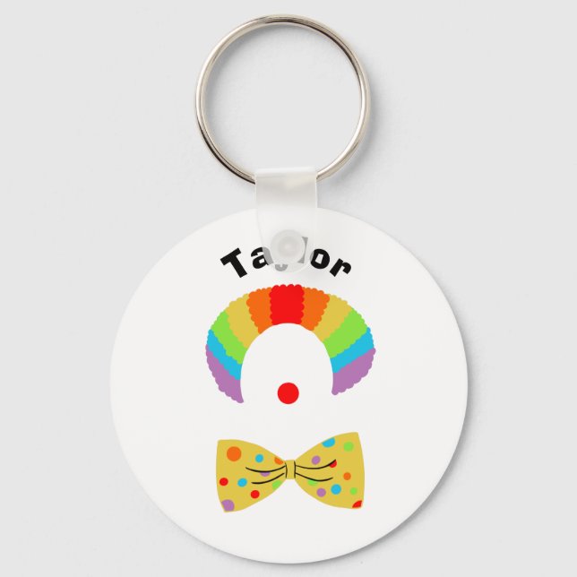 Clown with Rainbow Wig Illustration Personalised  Key Ring (Front)