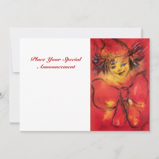 CLOWN WITH RED BOW ,Yellow White Announcement (Front)