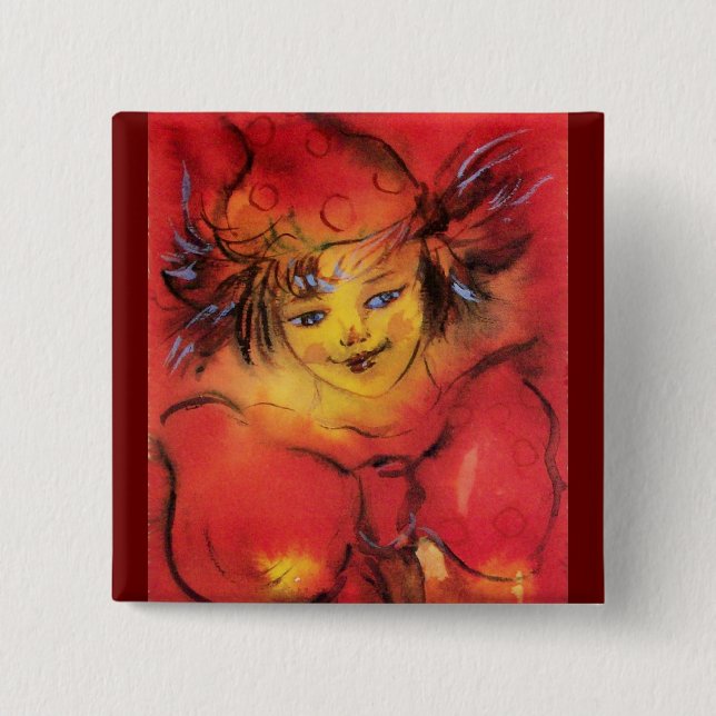 CLOWN WITH RED RIBBON 15 CM SQUARE BADGE (Front)