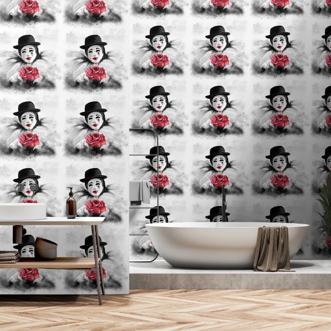 Clown with Rose Art Painting Wallpaper (Bathroom)