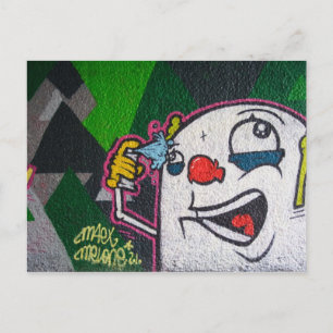 Clown with  white face graffiti postcard