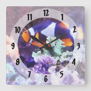 Clownfish and Coral Square Wall Clock