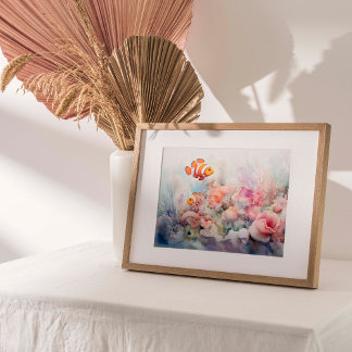 Clownfish Anemone Reef Watercolor Print