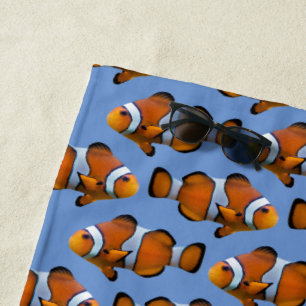 Clownfish Frenzy Beach Towel (Blue)